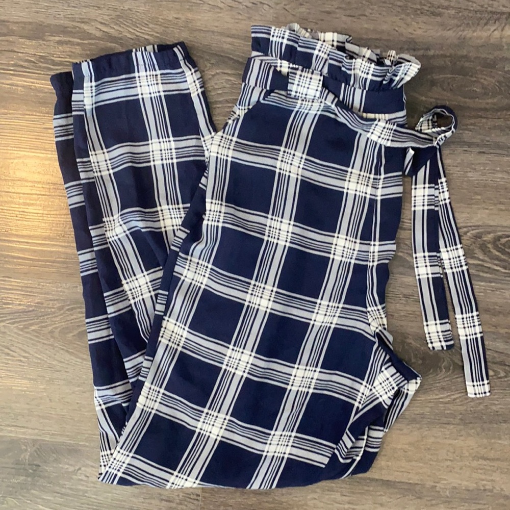 Plaid, Navy, Light weight, Crop pants, Small